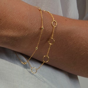 14k Solid Gold Circles Bracelet for Women Link Circles Bracelets Rings Circles Dainty 14k Solid Gold Bracelet Gift for Her image 1