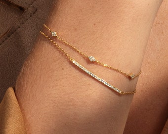 14k Solid Gold Diamond Bar Bracelet / Pave Diamond Bar Bracelet / Line Diamond Bar Minimalist Bracelet  / Dainty Diamond Bar Bracelet