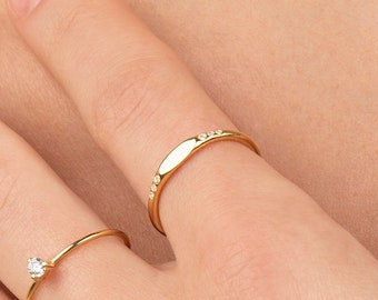 Dainty 14K Gold Diamond Signet Ring: Personalized Engraved Jewelry