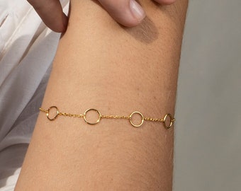 Dainty 14k Solid Gold Circle Bracelet: Minimalist Thin Chain