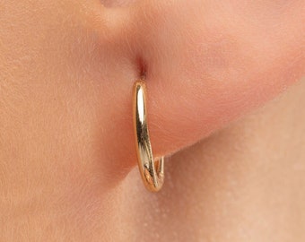 14k Solid Gold Classic Hoop Earrings, Thick Hoop Earrings, Non-Hollow Tube Hoop Earrings, Classic Real Gold Hoop Earrings, Unisex Earrings