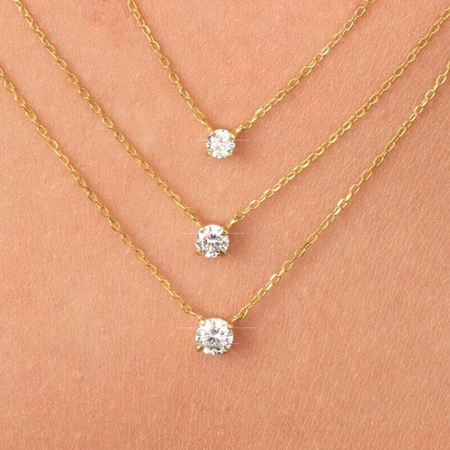 Attached Diamond On Chain 14kt Gold Diamond Necklace Diamond Etsy