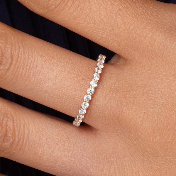 Bagues d'éternité en or massif 14 carats pour femme alliances empilables Alliance diamant - demi-bague d'éternité diamant bague minimaliste