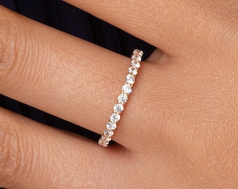 Bagues d'éternité en or massif 14 carats pour femme alliances empilables Alliance diamant - demi-bague d'éternité diamant bague minimaliste