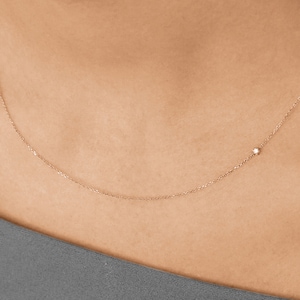 Small Diamond Necklace, Sideway Diamond Solitaire Necklace, Everyday Diamond Choker, Delicate Diamond Necklace, Gift for Her