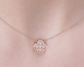 14Kt Gold Diamond Necklace, Clover Diamond Necklace, Gold Diamond Necklace, Natural Diamond Necklace, Beautiful Necklace