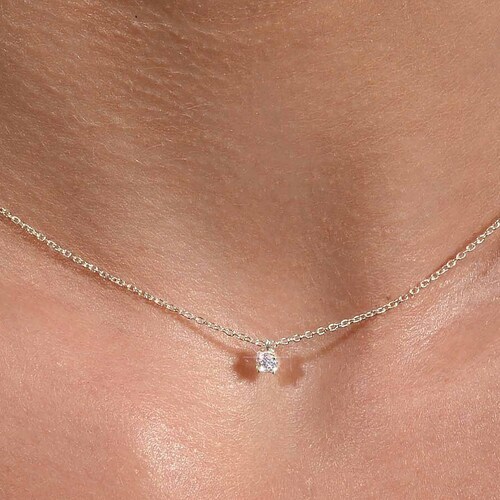 Bridal Necklace 14kt Gold Diamond Necklace Diamond Solitaire Etsy