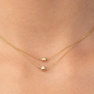 Solitaire Necklace / Two Sided Diamond Bezel Necklace / Double Sided Diamond Bezel Setting / Dainty Diamond Necklace / Gift for Her