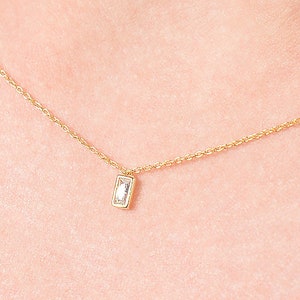 Diamond Baguette Necklace | Dainty Diamond Necklace | Bezel Set | Baguette Diamond | Rose Gold | Birthday Gift | Gift for Her