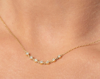 Diamond Bezel Necklace / Dainty Multi Diamond Necklace / Diamond Linked Necklace / Delicate Diamond Necklace / Gift for Her