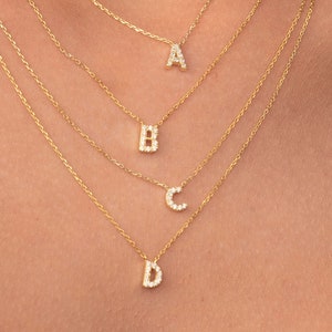 14K Solid Gold Diamond Initial Necklace / Diamond Letter Necklace / Dainty Initial Diamond Necklace / Name Monogram Necklace image 1