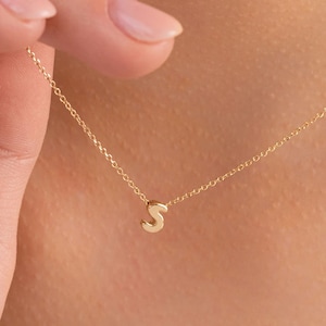 Collier initial en or massif 14 carats, collier lettre bulle personnalisé, collier initiale lettre en or, bijoux personnalisés, cadeau personnalisé