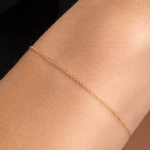 14K Solid Gold Chain Bracelet: Minimalist Cable Link, Adjustable