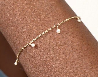 Tiny Pearl Bracelet, Hanging Pearls Bracelet, Dainty Bracelet, Hanging Pearl Bracelet, Freshwater Pearl Bracelet, Tiny Bracelet