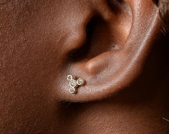 Diamond Stud Earrings / Diamond Earrings / 14K Solid Gold Stud Earrings / Tiny Stud Earrings / 10MM Diamond Stud Earrings / Gift for Her