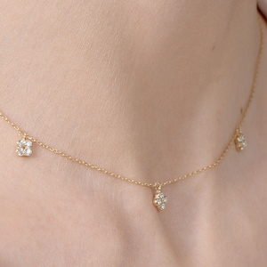 14K Gold Clover Diamond Necklace, Clover Diamond Necklace, Choker Necklace, Gold Diamond Necklace, Natural Diamond Necklace, Gift for Her image 1