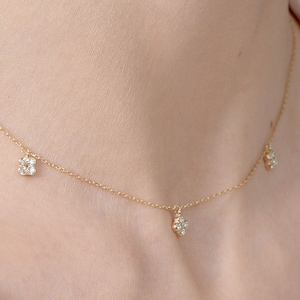 14K Gold Clover Diamond Necklace, Clover Diamond Necklace,  Choker Necklace, Gold Diamond Necklace, Natural Diamond Necklace, Gift for Her