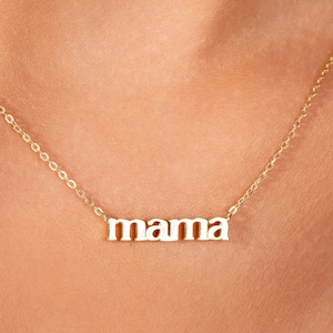 14k Solid Gold Mama Necklace, Mom Necklace, Delicate Mama Necklace, Love Necklace, Minimal Necklace for Moms, New Mom Gift