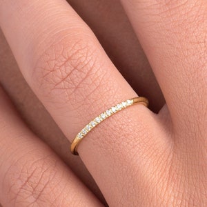 Simple Diamond Ring / Wedding Engagement Ring Diamond Eternity Minimalist 14k Solid Yellow Gold Micro Pave Ring / Gift for Her | EU
