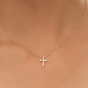 Dainty Diamond Cross Necklace / 14k Gold Cross Necklace / Small Diamond Cross / Tiny Diamond Cross / Baptism / Communion / Confirmation