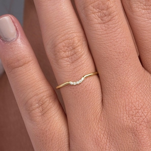 Diamond Gold Ring/ Diamond Gold Stacking Ring/ Dainty Thin Solid Ring/Gold Stacking Ring Wedding Ring/14k Solid Gold Ring/ Gift for Her
