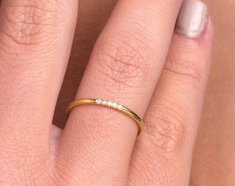 Dainty Diamond Ring in 14k Solid Gold, Delicate Thin Stackable Ring, Thin Diamond Ring, Lovely Gift for Her, Holiday Sale, 14k Gold Jewelry