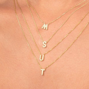 Dainty Diamond Initial Necklace, Solid Gold Initial Choker, Personalized Letter Initial Necklace, Diamond Letter Gold, Personalized Gift