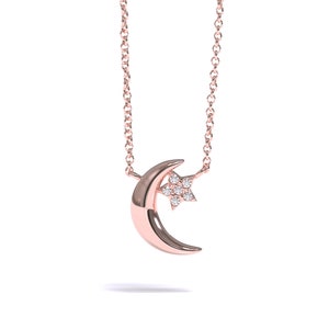 Moon Necklace, 14K Solid Gold Crescent Moon Necklace, Diamond Moon Necklace, Diamond Necklace, Star Necklace, Dainty Gold Necklace