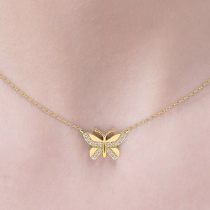 Butterfly Necklace / 14K Solid Gold Butterfly Pendant / Diamond Butterfly Necklace / Butterfly Necklace Gold Solid 14K / Gift for Her