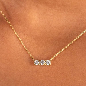 Trio Diamond Necklace / 14k Gold Diamond Necklace 0.18 Ctw / 14K Solid Gold Trio Stone Diamond Necklace / Gift for Her