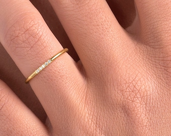 Diamond Ring/ Diamond Wedding Ring/ Diamond Engagement Ring/ Thin Diamond Ring/ Minimalist Ring/ Wedding Band/ Gold Stacking Ring
