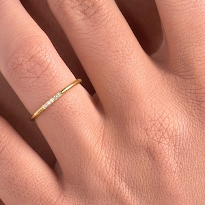 Diamond Ring/ Diamond Wedding Ring/ Diamond Engagement Ring/ Thin Diamond Ring/ Minimalist Ring/ Wedding Band/ Gold Stacking Ring