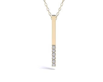 Diamond Bar Necklace for Women, 14k Solid Gold Vertical Diamond Bar Pendant Necklace, 14k Yellow, White, Rose Gold Jewelry, Gift for her