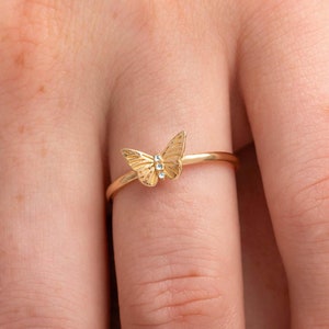 Butterfly ring, 14k Solid Gold Butterfly Ring, Dainty Butterfly Jewelry, Diamond Unique Everyday Ring, Minimalist Ring, Christmas Day Gift