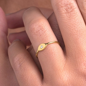 14k Gold Evil Eye Ring / White Gold Evil Eye Diamond Ring / Protection Ring / Stacking Evil Eye Ring / Dainty Everyday Ring / Gift for her