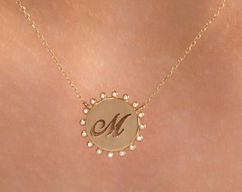 Personalized 14k Solid Gold Diamond Initial Necklace