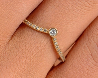 【MEJURI】日本未入荷☆14K スリム Wishbone Ring 14k Solid Gold Pavé Diamond Wishbone Ring - Jewelry | Mejuri
