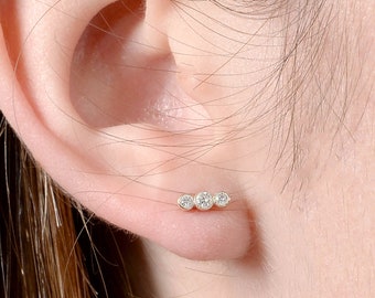 Diamond Stud Earrings / 14k Gold Diamond Earring Studs / Bezel Setting Diamond Studs / Real Diamond Stud Earrings / Gift for Her