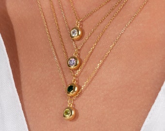 14k Gold Birthstone Necklace: Personalized Gemstone Pendant