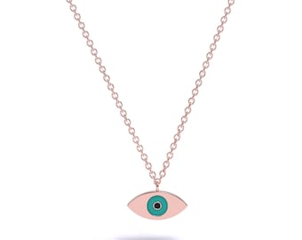 Rose Gold Evil Eye Necklace / 14k Gold Evil Eye Necklace / Dainty Gold Evil Eye Necklace / Minimalist Layering Necklace / Gift for Her