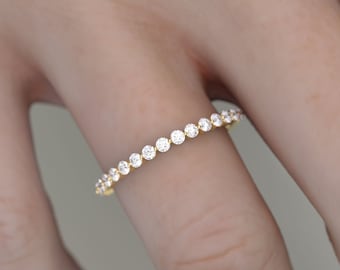 14K Gold Diamond Ring/ Thin Band Diamond Ring/ Stacking Wedding Ring/ Minimalist Anniversary Wedding Ring / Dainty Ring /  Gift for Her