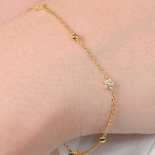 Gold Star Bracelet / 14K Gold Star Bracelet / Dainty Celestial Etsy