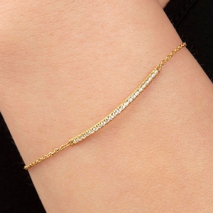 14k Solid Gold Diamond Bar Bracelet / Pave Diamond Bar Bracelet / Line Diamond Bar Minimalist Bracelet / Dainty Diamond Bar Bracelet image 2