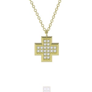 Diamond Cross Necklace, 14K Gold Diamond Cross Necklace, Small Cross Necklace, Dainty Cross Necklace, Pave Setting, Religious Gift for Her