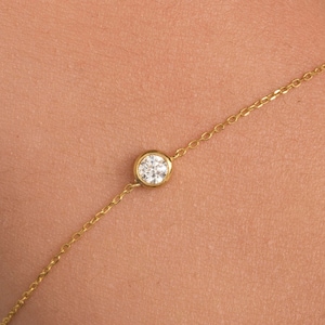 14K Diamond Bracelet / 14K Gold Diamond Bracelet / Diamond Solitaire Bracelet / Dainty Diamond Bezel Bracelet / Everyday Diamond Bracelet