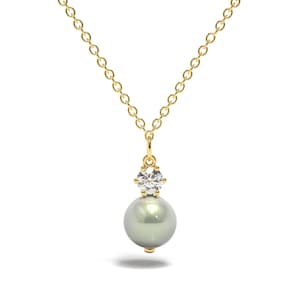 Solid Gold Pearl Necklace / Diamond Pearl Necklace / Single Narutal Pearl Necklace / Simple Everyday Necklace / Gift for Her