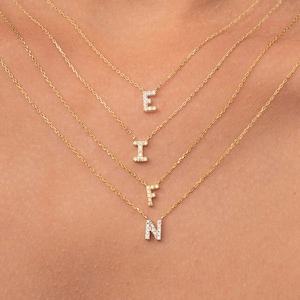 Collier initiale diamants or 14 carats, collier lettre, collier or diamants, collier diamants, beau collier, cadeau pour elle