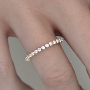 14K Gold Diamond Ring/ Thin Band Diamond Ring/ Stacking Wedding Ring/ Minimalist Anniversary Wedding Ring / Dainty Ring /  Gift for Her