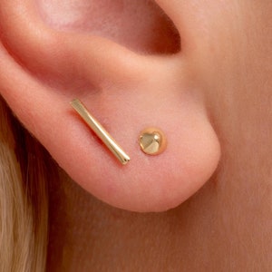 14k Solid Gold Stud Earrings - Cone Minimalist Jewelry, Dainty Everyday Earrings, Hypoallergenic Gold Studs for Women - EU