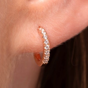 Diamond Huggie Earrings, 10mm Diamond Hoop Earrings, Huggie Hoop Earring, 14k Solid Gold Diamond Earrings, Hoop Earrings, Huggie Earrings